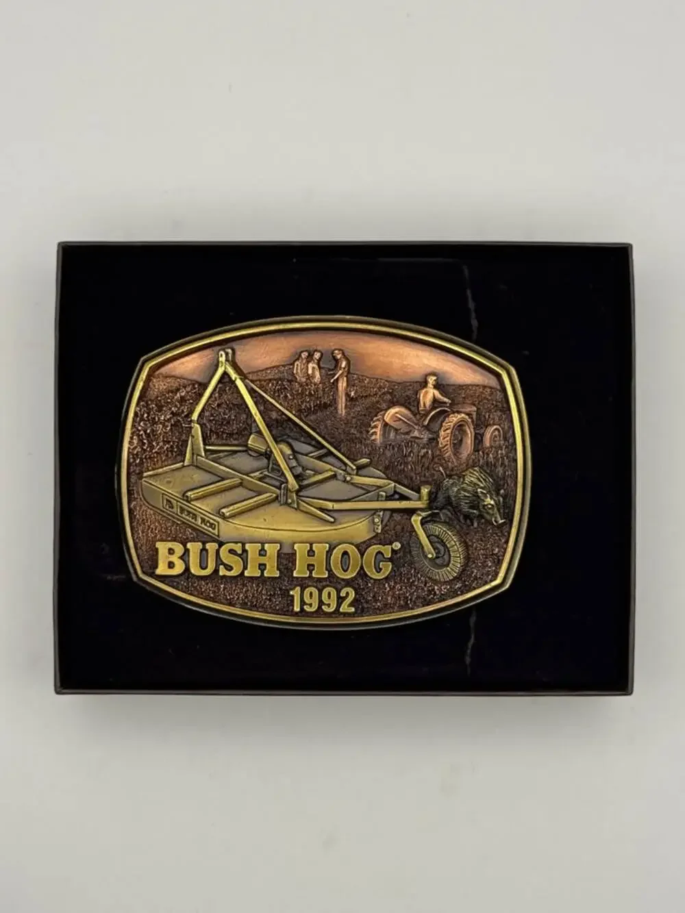 Bush Hog 1992 Belt Buckle Farm Equipment Scene Presentation Box Rectangular